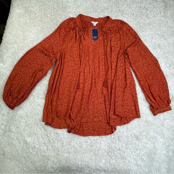 NWT crown & ivy rust icon peasant top boho gypsy leopard animal print L - Picture 2 of 11